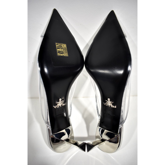 Prada Modellerie Clear PVC Silver Backless Pointed Sandal Mule Heel Pump 38.5 - Picture 12 of 12